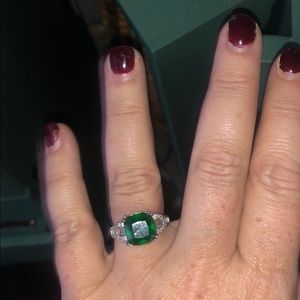 Emerald and sterling silver ring